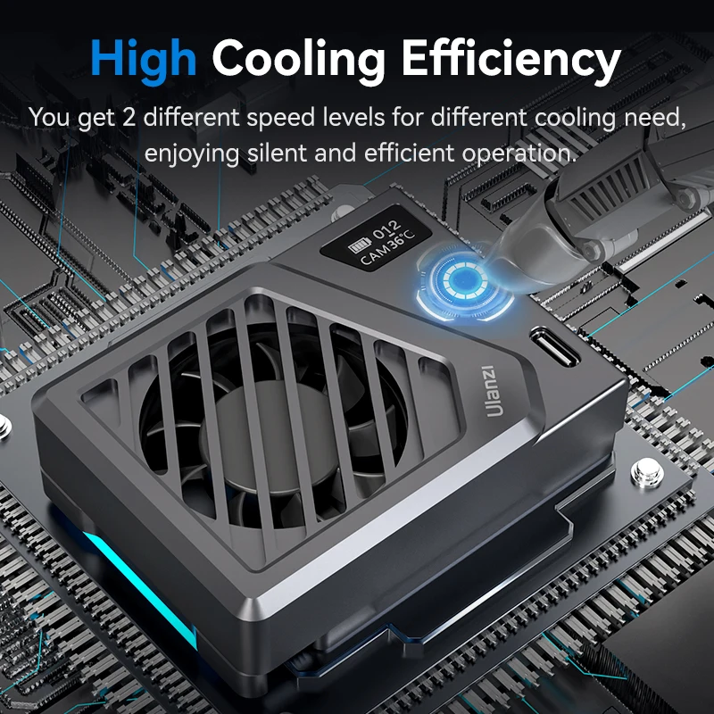 Ulanzi CA25 Camera Cooling Fan 2-Speed Adjustable Real-Time Temperature Monitor For Long-Time Video Recording Sony Canon FUIFLM