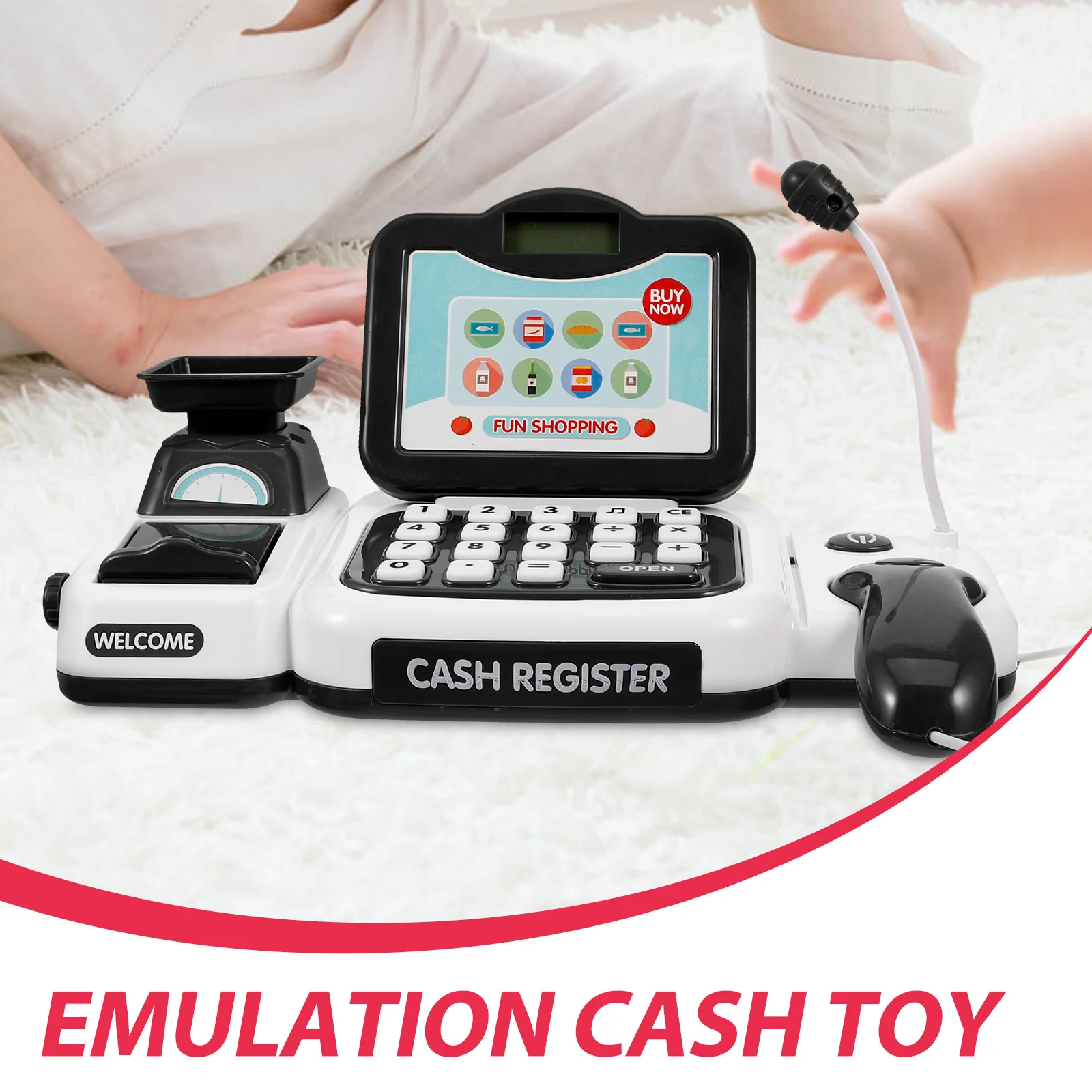 Grey Simulation Cash Register Set Pretend Play Money Banking Toys Calculator Toy Children Cash Register Toy Kid