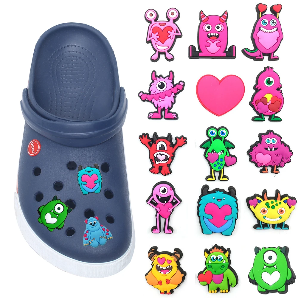 

Single sale 1pcs Monsters University Croc Charms Shoes PVC Shoe Charms Decoration Buckle Sneakers Gardden Sandals Accessories