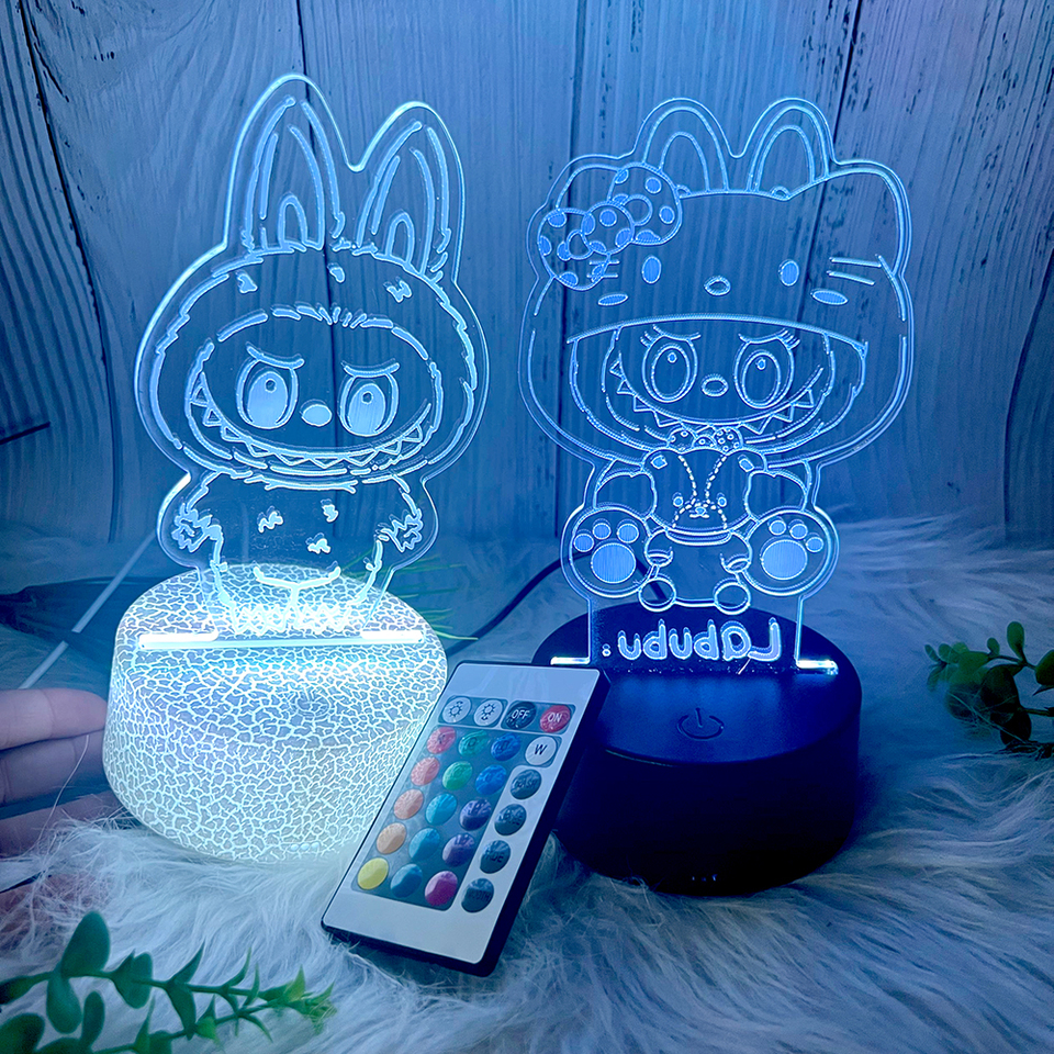 Labubu 3D Acrylic Night Light USB Stereo LED Desk Lamp Phantom Light Surprise Birthday Gift LED Light Using USB and Battery