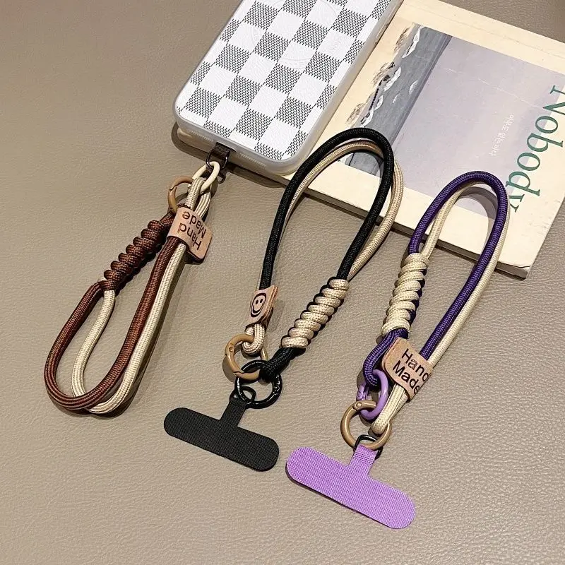 Short Phone Lanyard British Style Contrasting Color Weaving Fashionable Smiling Face Wrist Strap for Phone Cases