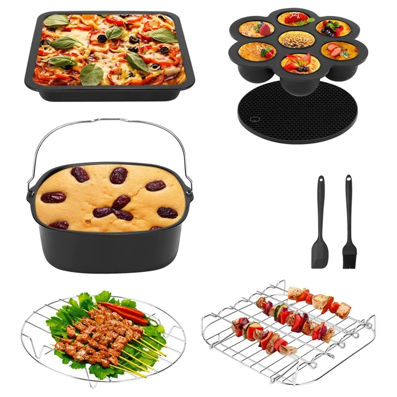 Accesorios para freidora de aire, Kit de freidora de aire para COSORI y  otras freidoras de aire cuadradas, 5.5L con barril de pastel de 8 pulgadas,  sartén para Pizza, estante para pinchos 