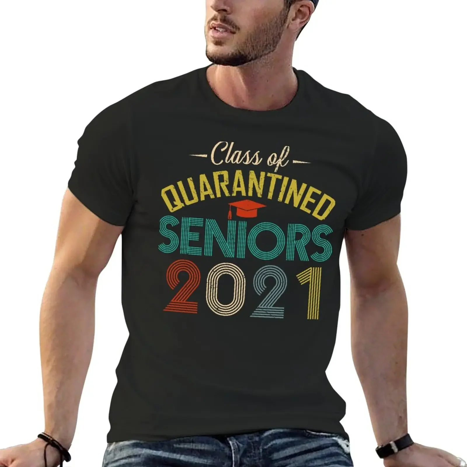 

Class of 2021 Quarantined Seniors Funny Vintage T-Shirt anime clothes customs design your own black t-shirts for men