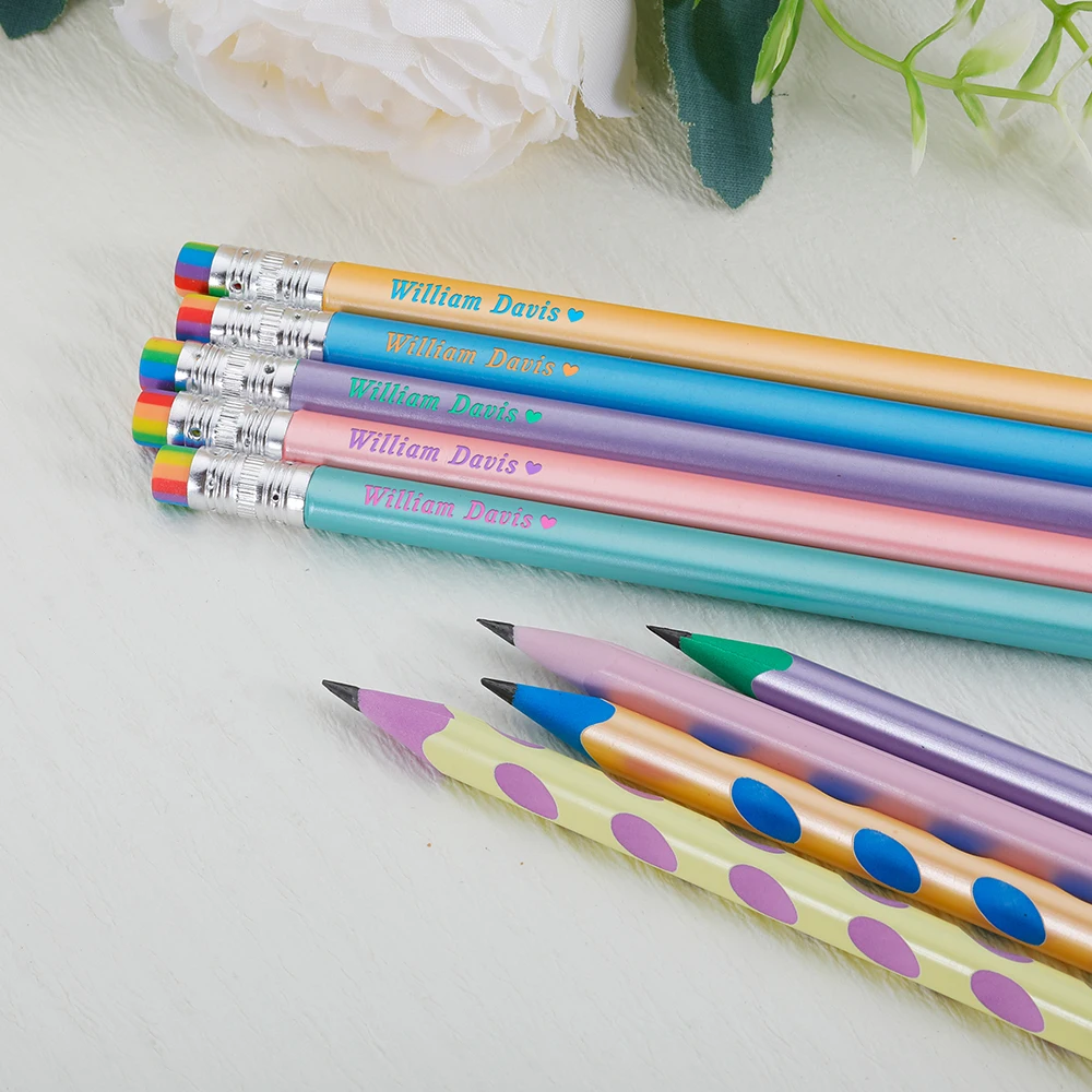 10pcs Personalized Engraved HB Pencils with Eraser Gift Party Favors Customized Writing Pencil School Supplies Stationery