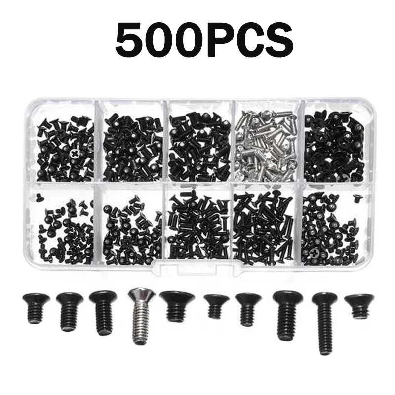 Parafuso Conjunto Máquina Portátil Parafuso Cabeça Plana Phillips Drive Acessórios para Reparação Computador Parafusos Eletrônicos Kit 500 Peças m2 M2.5 m3