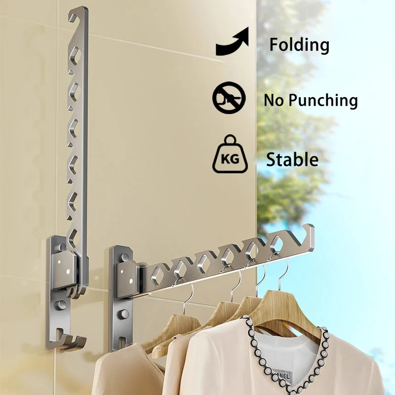 Wall Mounted Clothes Hanger clothes drying rack clothes hangers No Punching Folding Drying Racks Collapsible Multi-Purpose Clothes Drying Rack Bathroom Space Saving