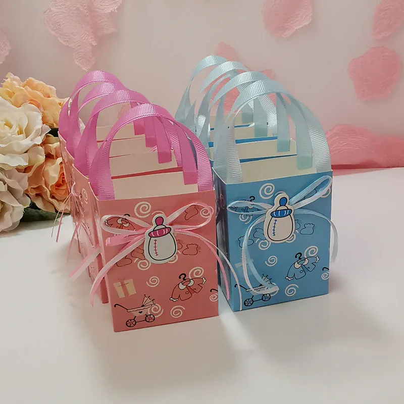 

12pcs Baby Shower Gift Bags Paper Candy Packaging Cookie Bag Kids Birthday Party Decoration Baptism Gender Reveal Favor Bag Box
