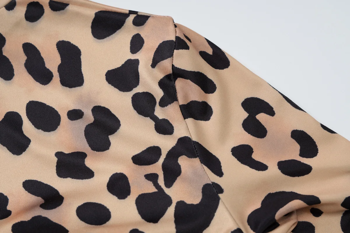 Leopard Printed Slim Long Dress Female Fashion Patchwork Contrast Elegant Long Sleeve Party Dress For Women Autumn Dress