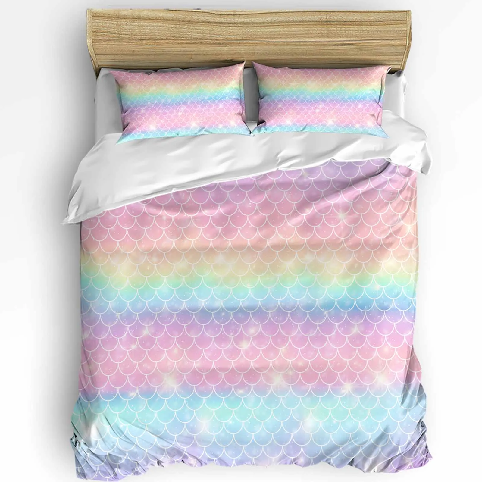Mermaid Scales Ocean Rainbow Duvet CoverPillow Cas..