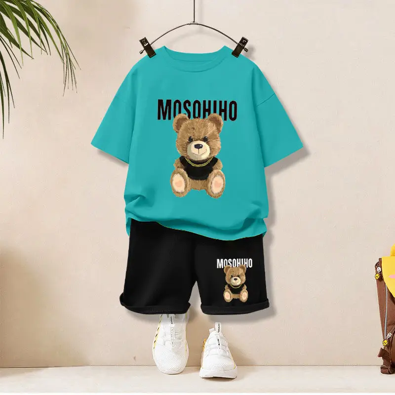 Summer Baby Girl Clothes Kid Boy Cartoon Bear T-Shirts Shorts Suit Children Short Sleeve O Neck Top and Bottom 2 Pieces Set