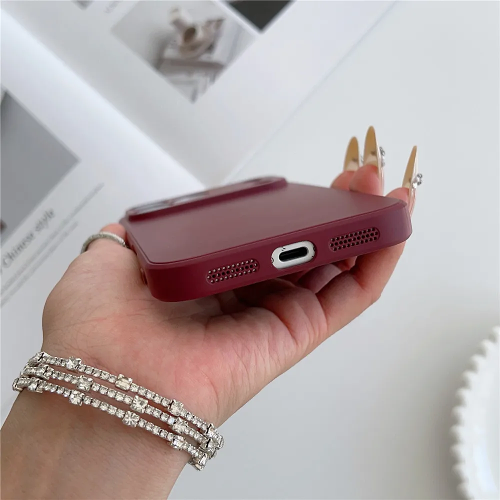 Wine Red Liquid Silicone Soft Shockproof Phone Case - Solid Color Cover