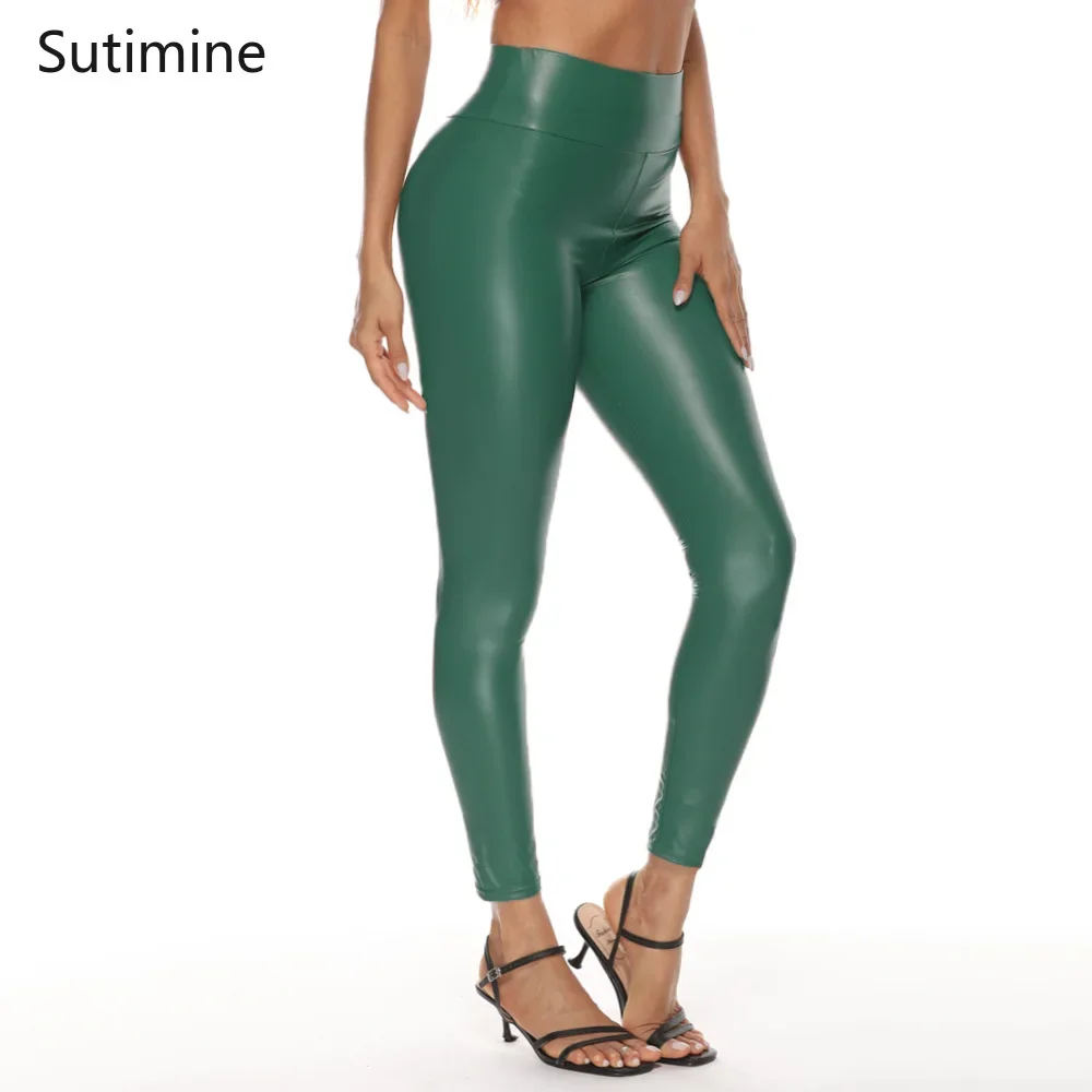 Faux Leather Leggings Pants 5XL Brown Sexy Skinny PU Leggings Party Club Push Up Green Stretchy Autumn Leather Pencil Trousers