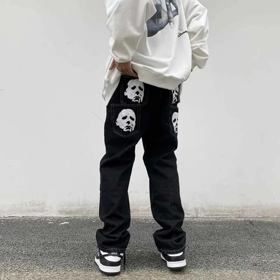 Y2K high street men's jeans Europe and the United States straight loose large size men's and women's jeans tide ins hot