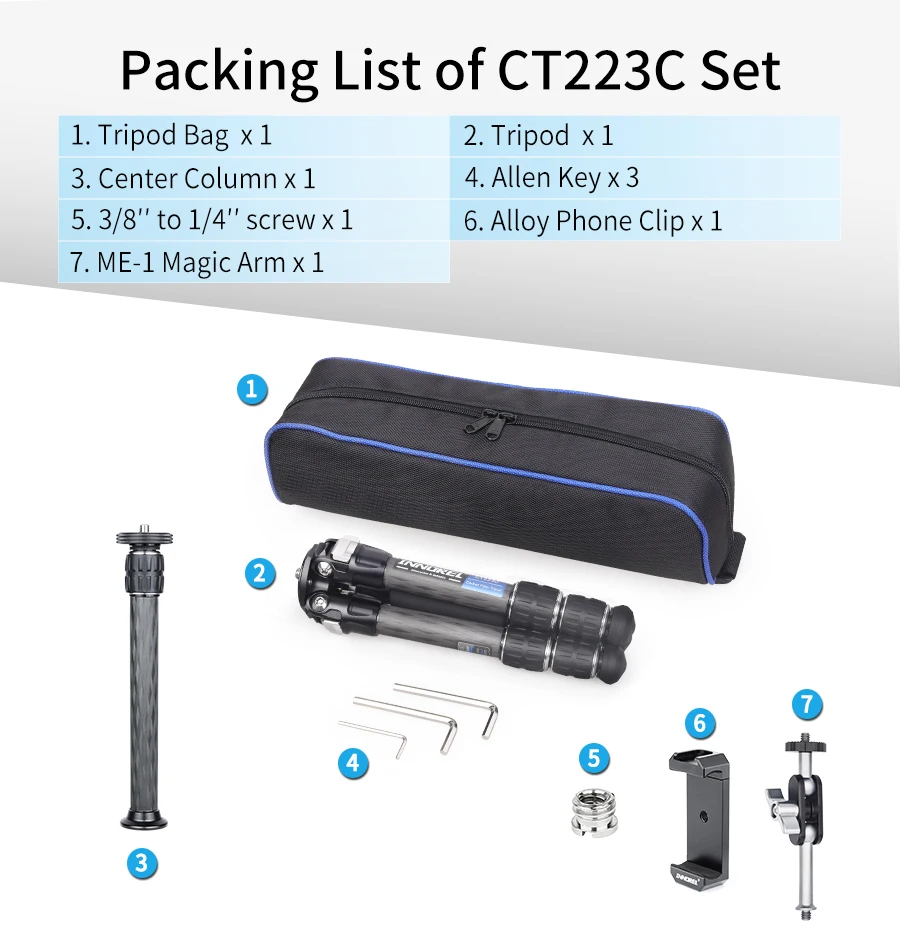 Load 10kg CT223C Mini Tabletop Tripod 10-Layer Carbon Fiber Compact Desktop Trip