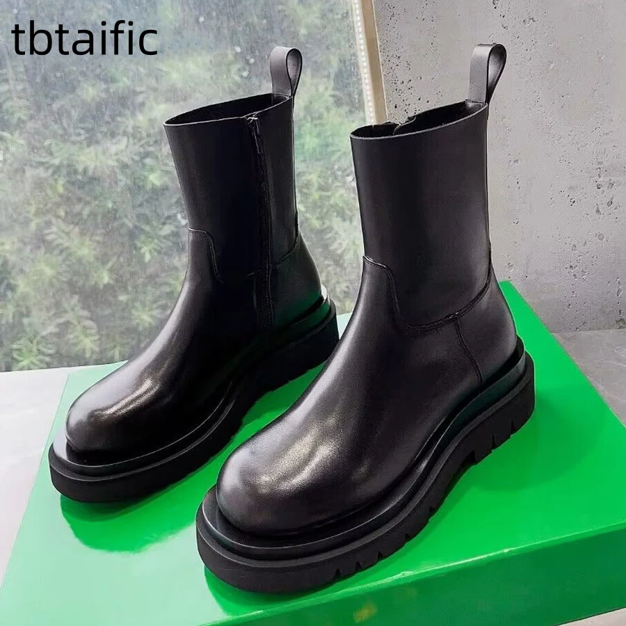 

Genuine Leather Chelsea Boots For Women Platform Casual Shoes Ankle Boots For Women Thick Sole Designer Motorcycle Short Boots