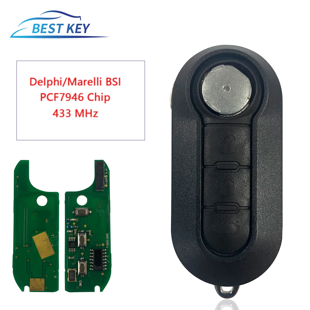 Фото Лучший умный Автомобильный ключ для Fiat 500 Doblo Qubo Punto 2006-2013 Delphi BSI 433.92ASK PCF7946 №1
