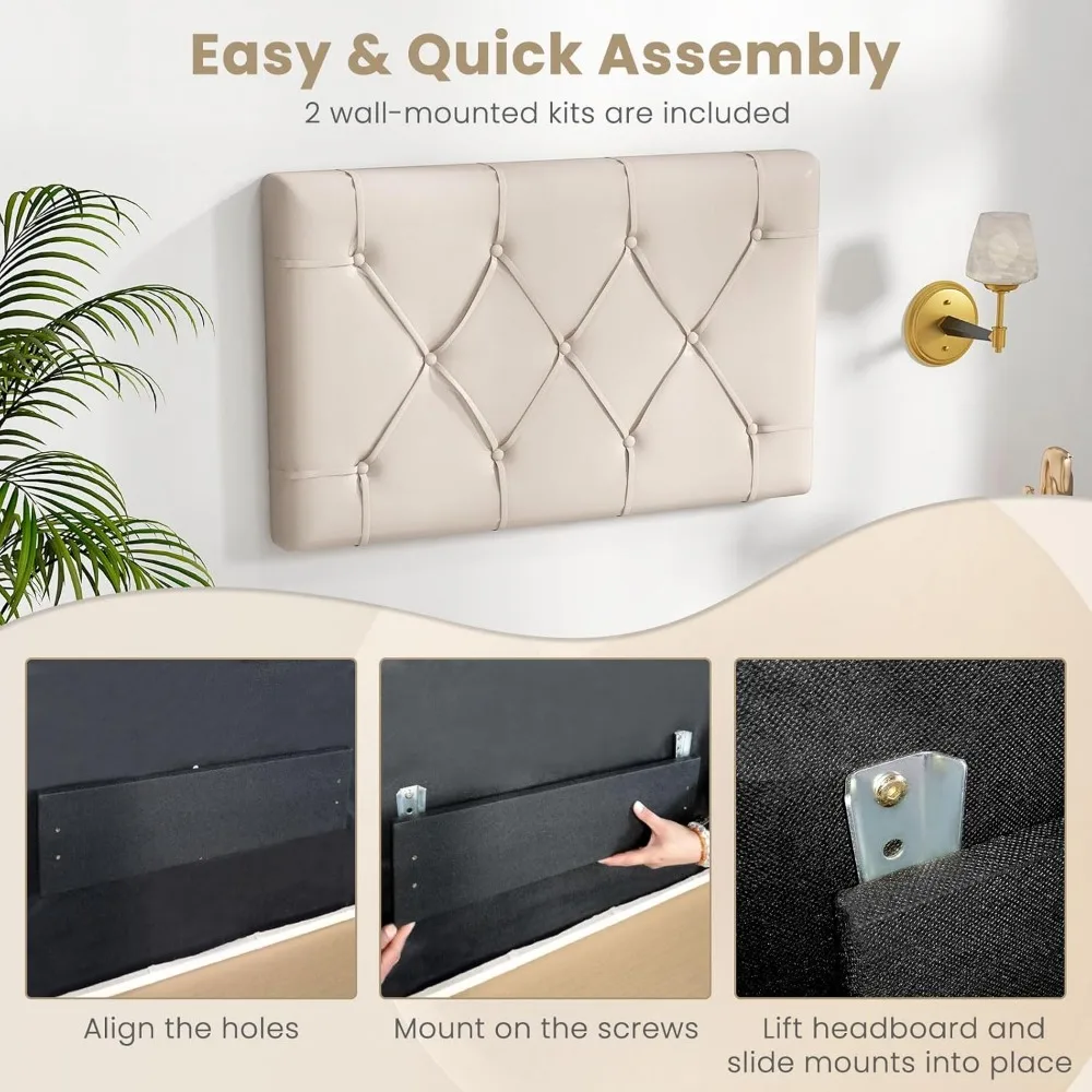 Twin XL Size Bed, Wall Mounted Twin Headboard Only, Modern Button Tufted for Dorm Bedroom, Attachment Device, Headboards 5