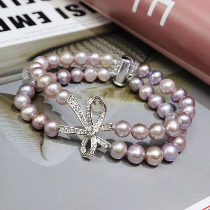 

Новый женский браслет с натуральным жемчугом и бантом, персонализированный модный простой элегантный роскошный Банкетный браслет женский, ювелирное изделие на день рождения