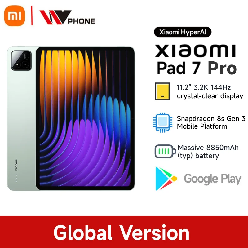 Global Version Xiaomi Pad 7 Pro 11.2" 256GB 512GB Snapdragon 8s Gen 3 3.2K 144Hz Display 50MP+32MP Camera 8850mAh Mi Tablet PC