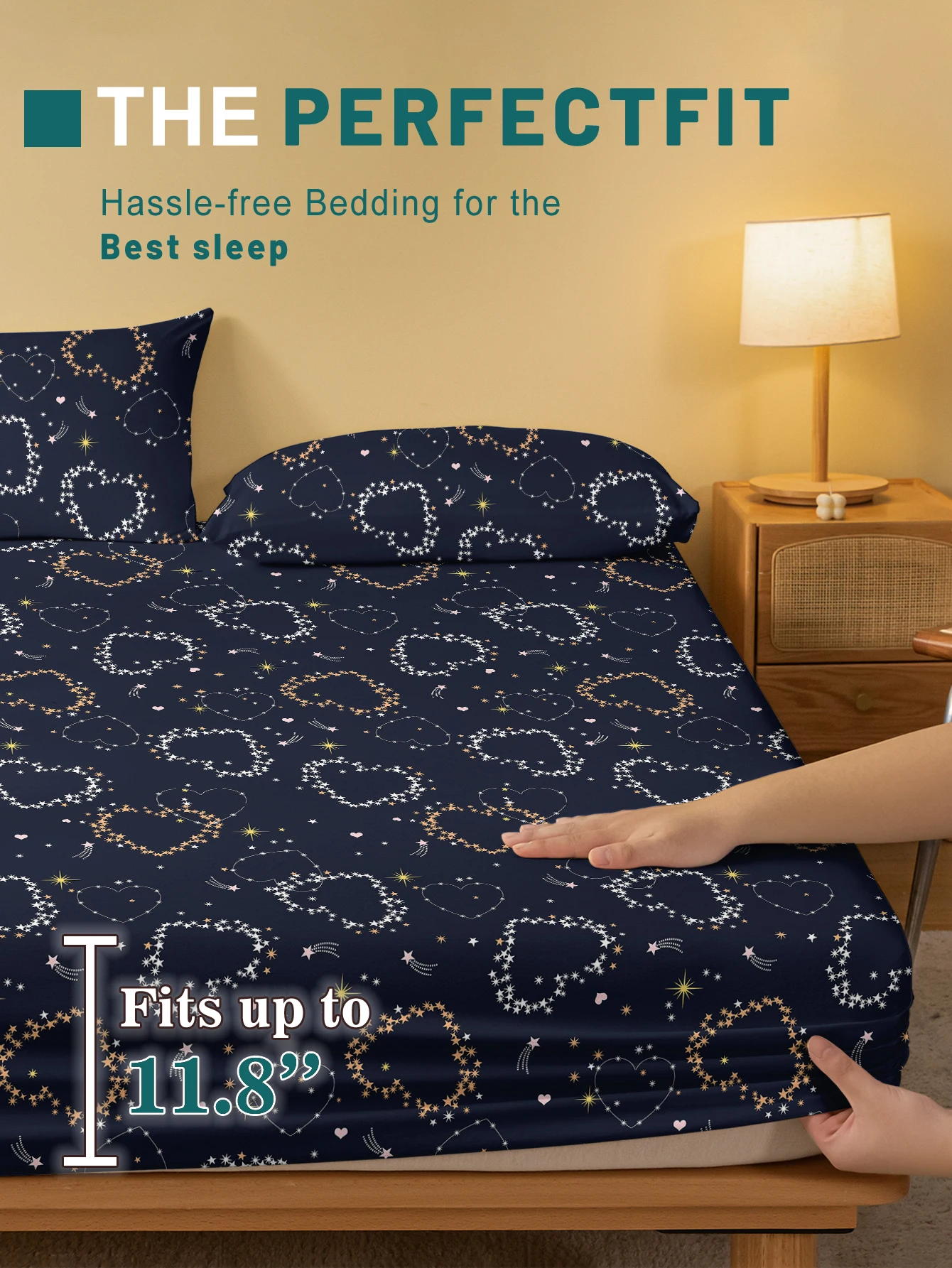 1 Simple modern Heart-Shaped Geometry printed matte Fitted Sheet, bedroom printed bed cover, bedding (excluding pillowcases) 3
