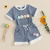 Toddler Girl Floral Print Short Sleeve Round Neck Top and Elastic Waist Shorts 2-Piece Set for Summer Outfit 1