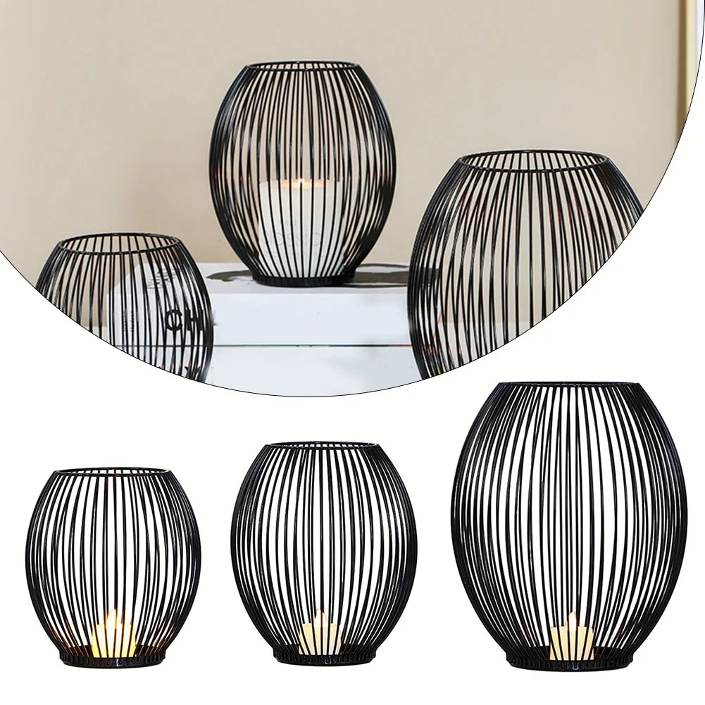 1PCS Matte Black Oval Candle Holder Stand Iron Versatile Desktop Decorations For Home Events Parties Wedding Gift For Friends
