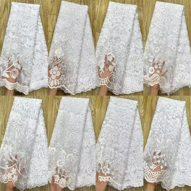 

Latest African Tulle Mesh Lace Fabric 5 Yards Bead High Quality Nigerian French Lace Fabric igerian Wedding Dress Lace For Woman