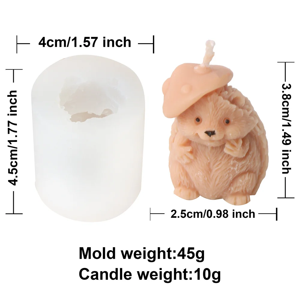 3D Cute Hedgehog Candle Silicone Mold Animal Shape Read Book Soap Resin Craft Plaster DIY Making Kit Handmade Home Decor Gifts