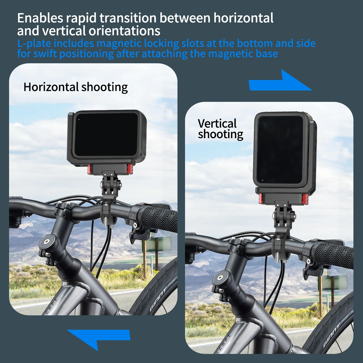 Horizontale vertikale Erweiterungshalterung L-Typ für GoPro Magnetstativadapter 1/4 ARRI Mount Motorrad Fahrrad Kamerazubehör – Detail 3
