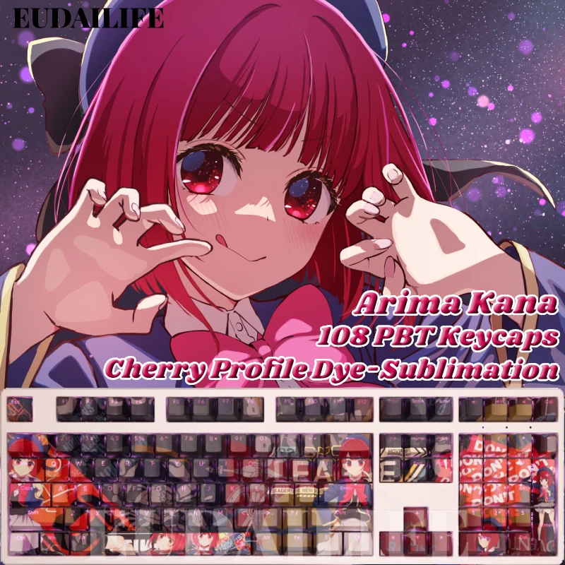 Arima Kana Anime Keycap Oshi no ko Pbt Sublimação Dye Transmissor de Luz Interruptor Cereja Cross Key Cover Teclado Mecânico 108