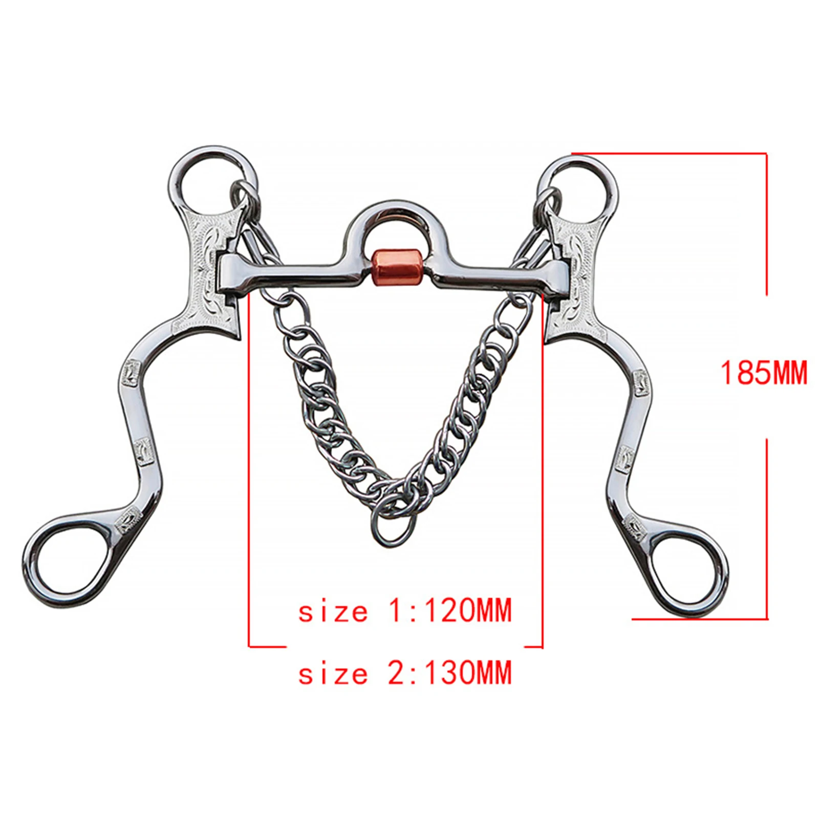 Horse Bit Copper Mouth Copper Roller with Curb Hooks Chain Cheek Stainless Steel Cheek Harness for Equestrian Horse Bridle