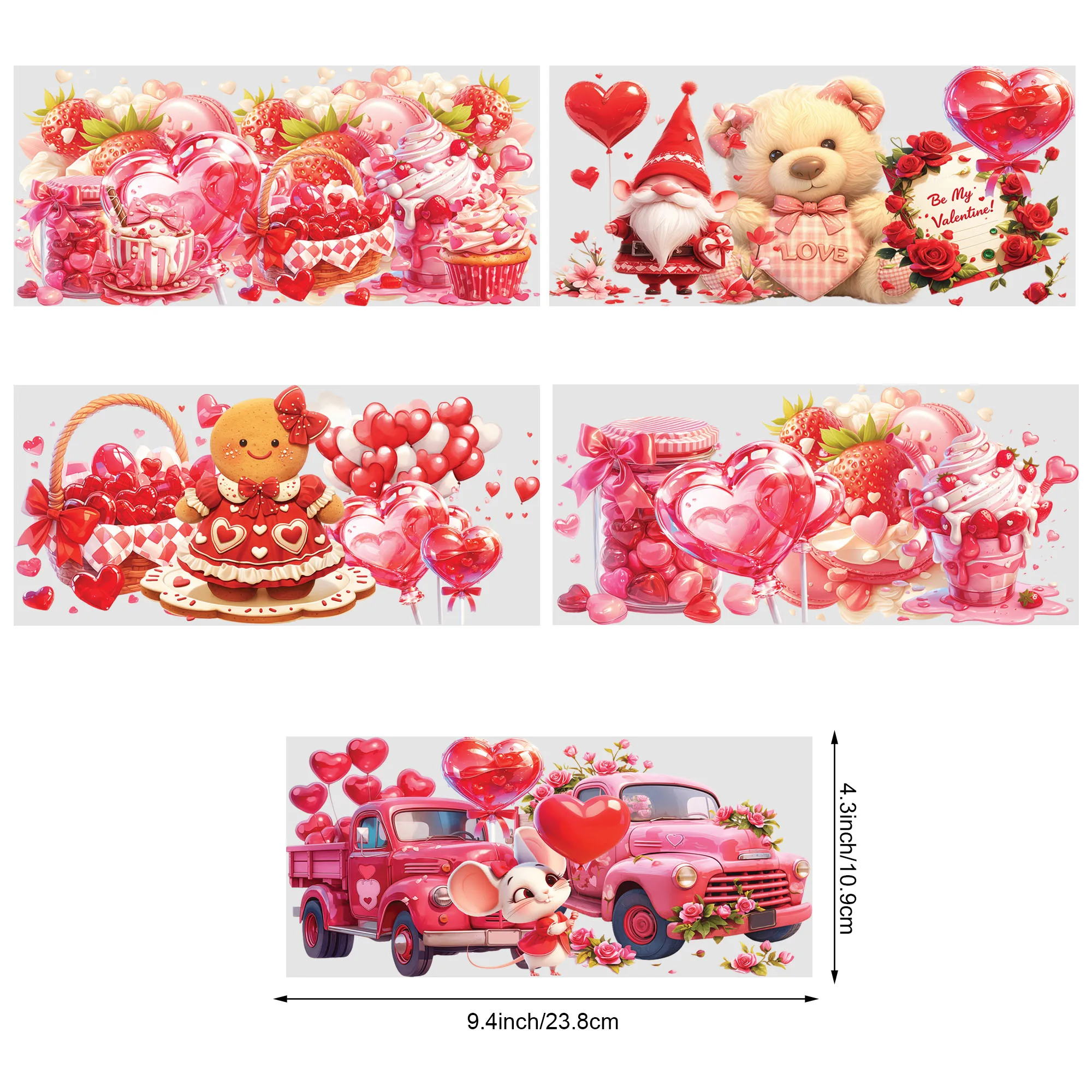 5 Sheets Valentine's Day Candy UV DTF Cup Stickers Waterproof Delicious Candy Wipeable Transfer Paper for 16 Ounces Glass Cups