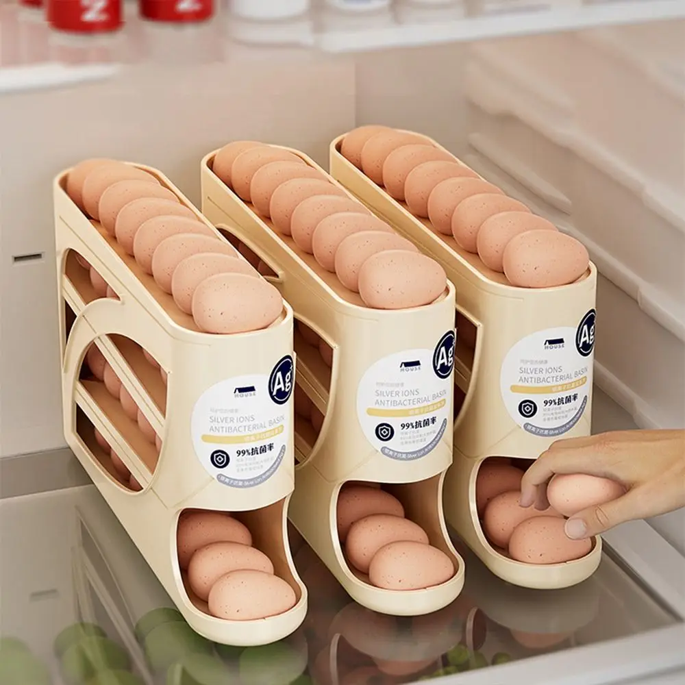 Plastic Automatic Egg Roller Four Tier Refrigerator Storage Box Space Saving