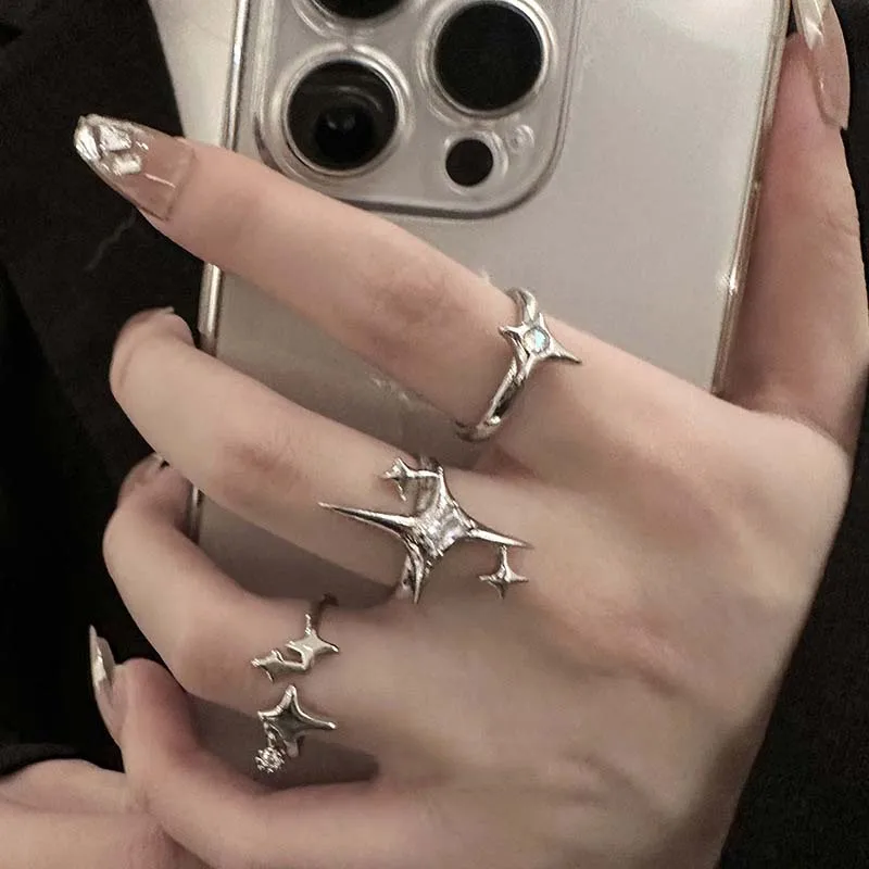 Couples Rings Finger Ring Silver Ring Opening Ring Adjustable Rings Vintage Irregular Cross Star for Women Men Punk Gothic