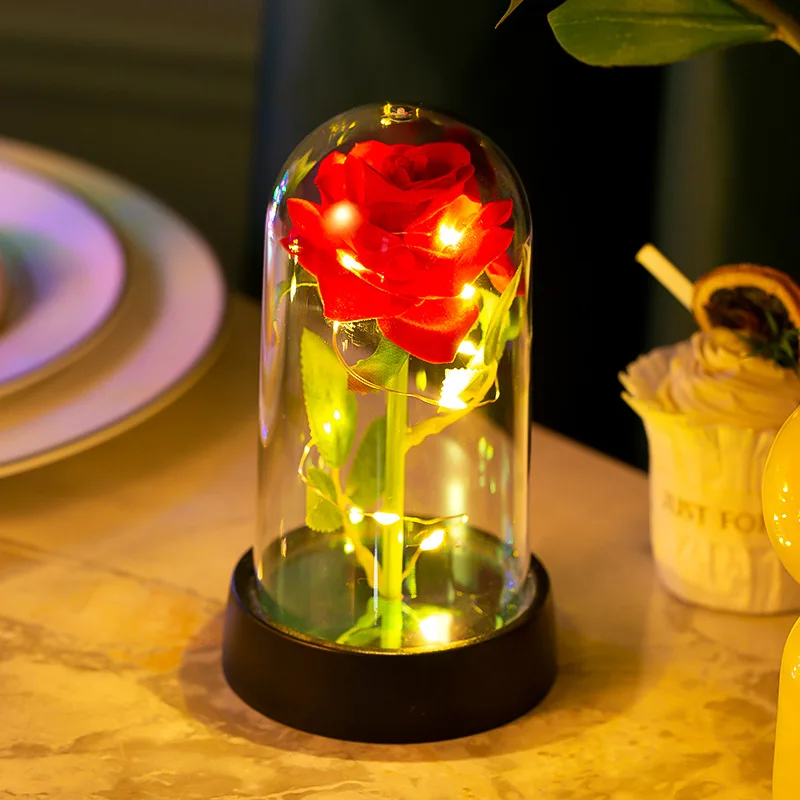 Eternal Rose LED Light Foil Flower In Glass Cover Anniversary Favors Wedding Gifts for Guests Bridesmaid Gifts Valentines Day
