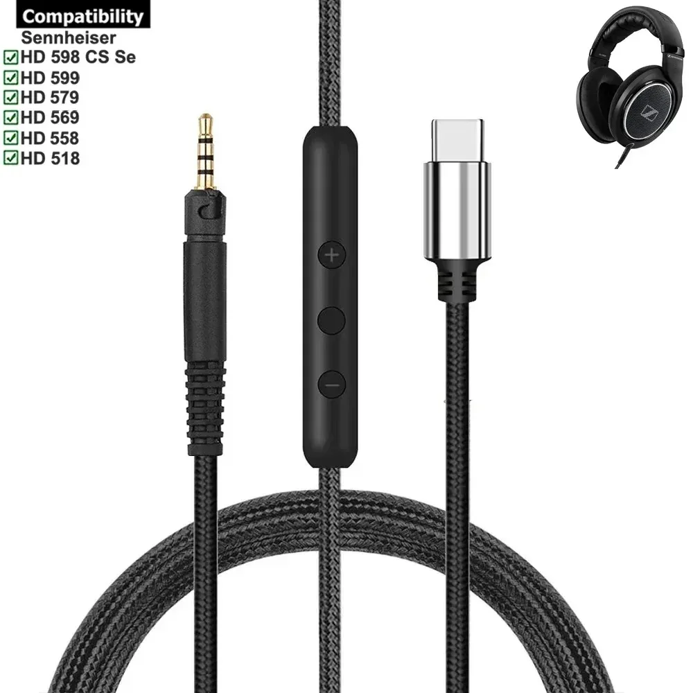 Ofc Usb Tipo C 2.5Mm Cavo Intrecciato In Nylon Cavo Di Prolunga Di Ricambio Per Sennheiser Hd 598 Cs Se 558 518 599 569 579 Cuffie