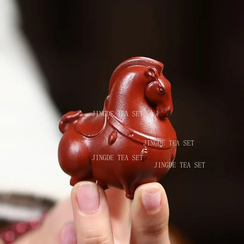 보라색 점토 중국 당나라 스타일 포니 티 펫 데스크탑 차 장식품 즉시 성공을 가져다주는 차 세트 액세서리