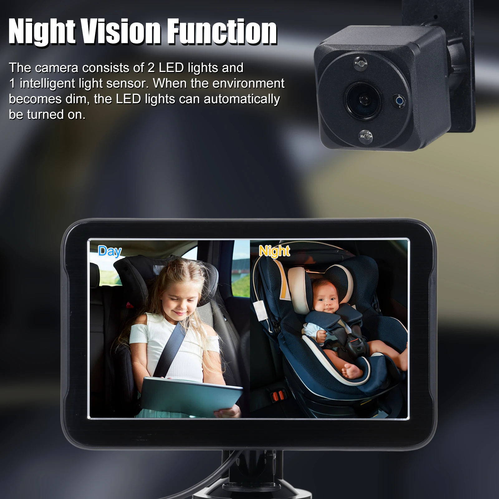 Baby Car Camera 7" Back Seat Baby Car Mirror with Wide Clear View Easily Observe The Baby's Move Baby Car Camera Baby Car Mirror