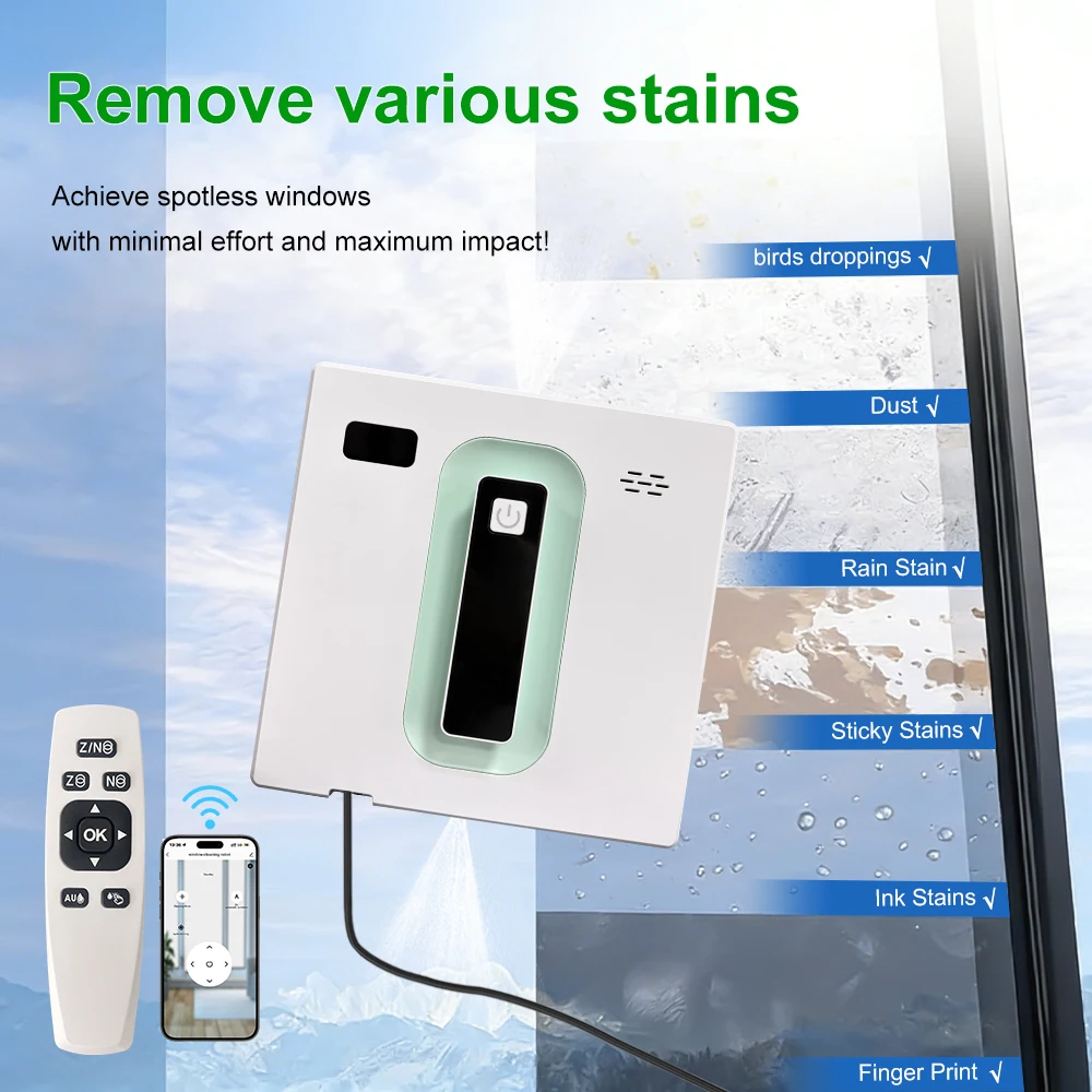 PuRuiKai Robot Electric Automatic Window Cleaning Robotic , With APP/Remote Control,With Voice Broadcast Two-way Automatic Spray — view 6