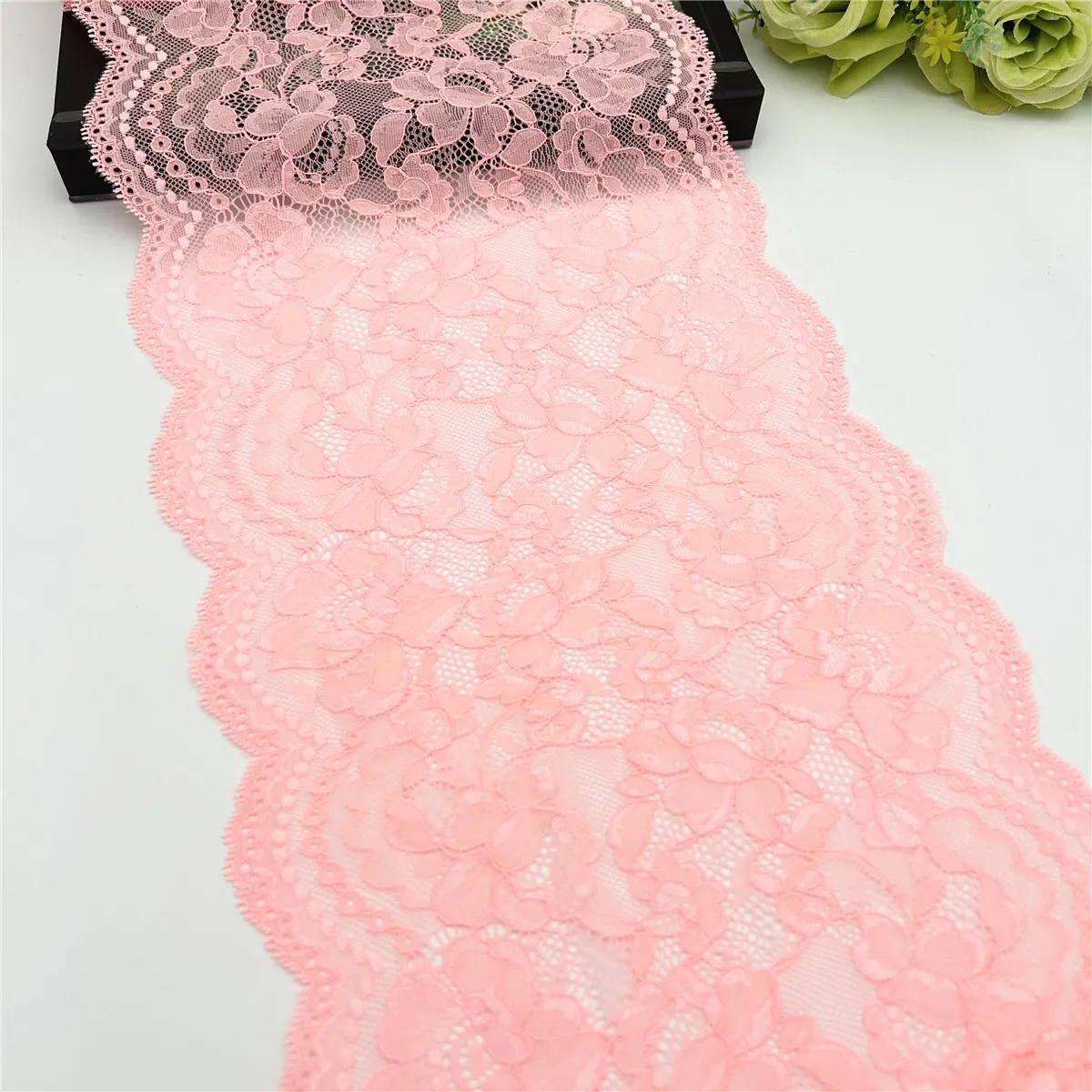 3y/lot Width 22.50cm Pale Pretty Pink Elastic Stretch Lace Trims 5
