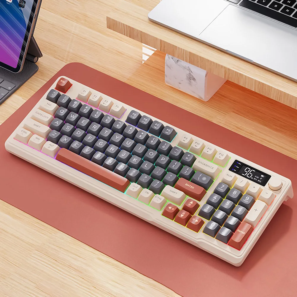 듀얼 모드 게임용 키보드 배터리, 디지털 디스플레이 컴퓨터 키보드, PC 노트북용 멀티미디어 노브, Bluetooth-Compatible5.0 G, 2.4G