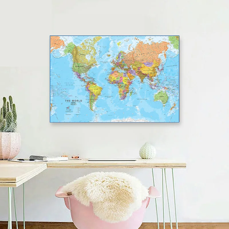 World Map 75*50cm Details Spray Canvas Painting Wall Art Poster Home Decoration Office School Supplies In English