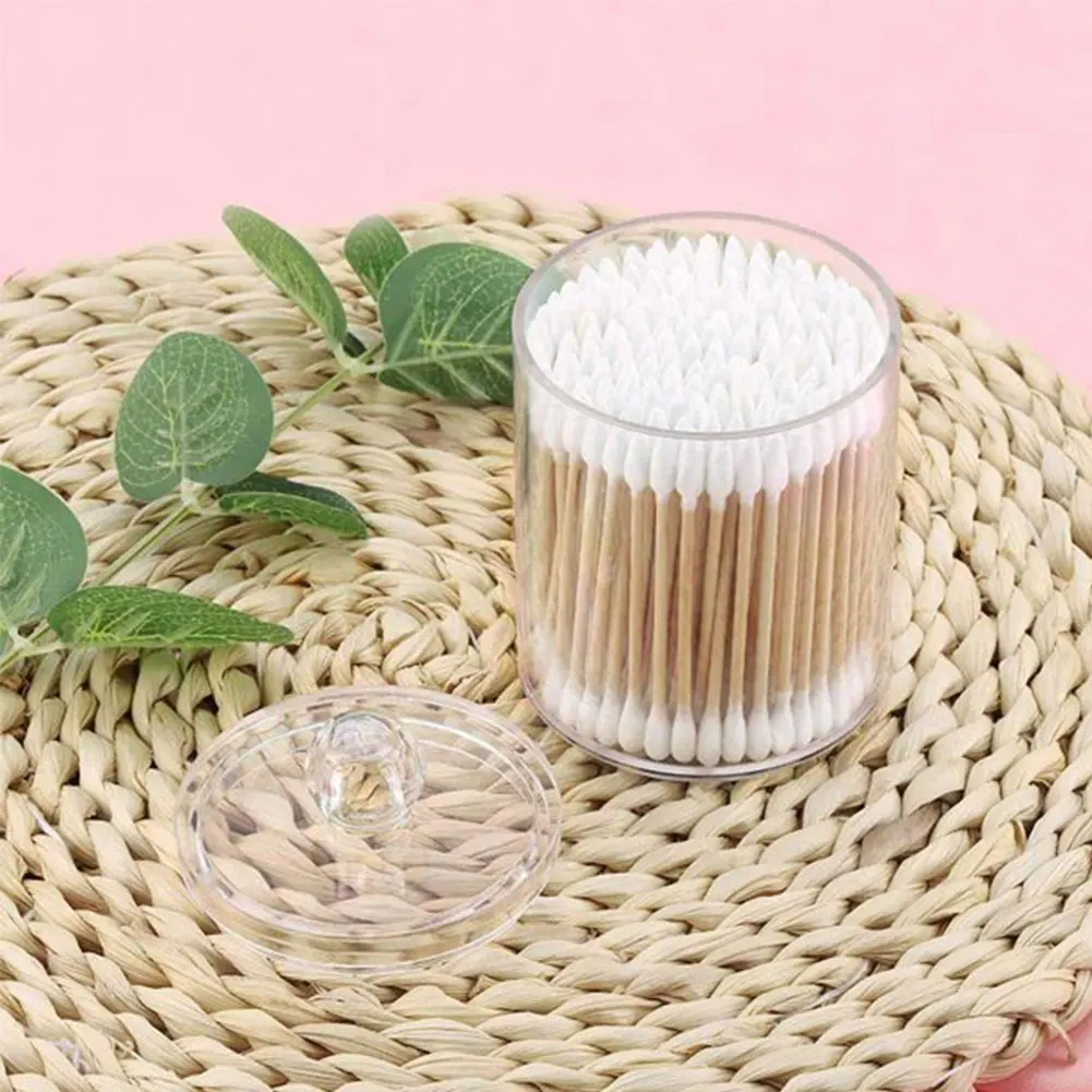 3pcs Makeup Cotton Swab Box Jar Ball Pad Clear Round Stackable Storage Holder Multi Purpose Lipstick Bathroom Storage Supplies 6
