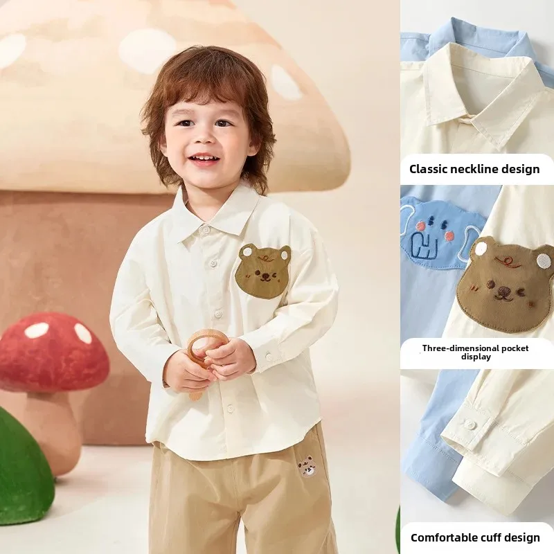 Casual Long Sleeve Shirt for Boys And Girls Spring Autumn Children's Clothing Panda Design Kids' Top Comfortable Soft Fabric