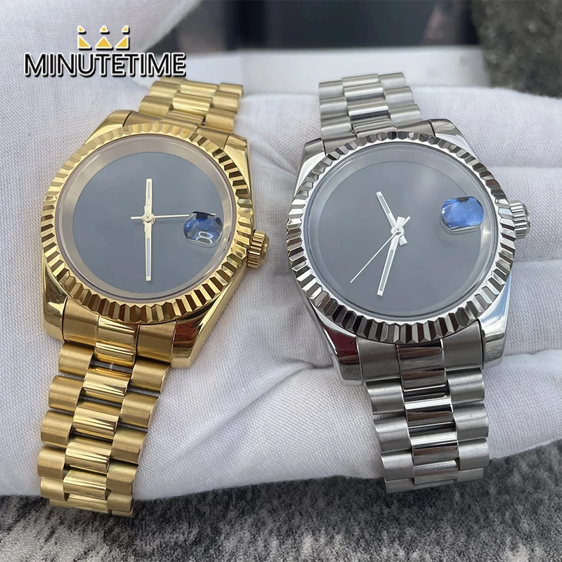 

MINUTETIME NO Logo NH35 Watch Sterile Dial Luxury Men's Waterproof Sapphire Crystal President Strap Automatic Steel Gold Watch
