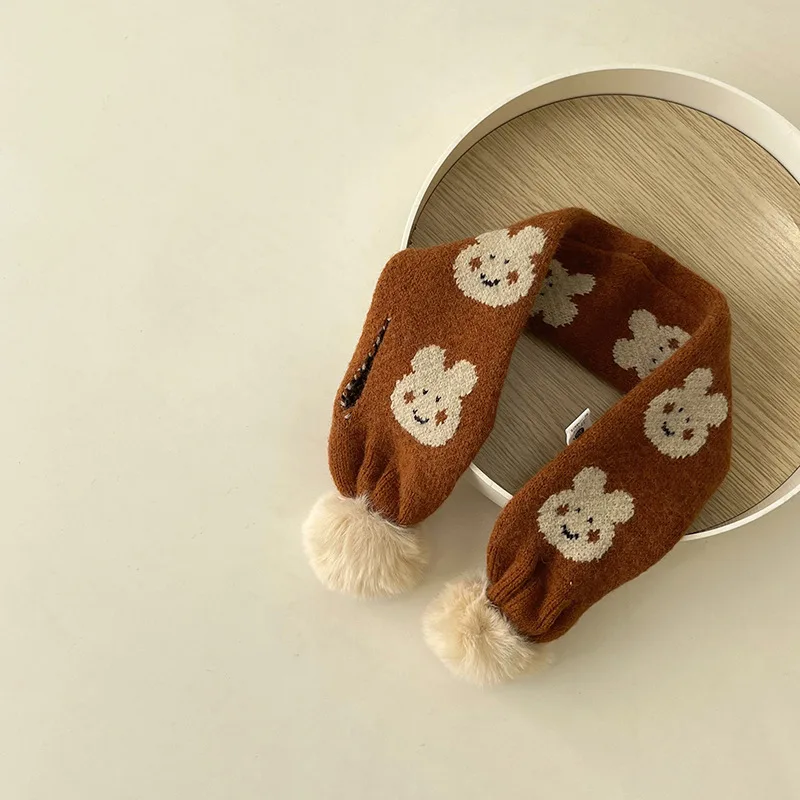 Korean Version Children's Scarf Winter Ins Cute Little Rabbit Boys and Girls Knitted Neck Cover Baby Scarf 2-6years