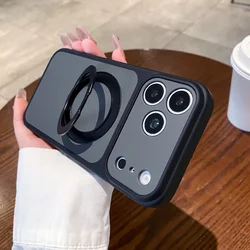 Luxury 360 Metal Ring Bracket Phone Case with Magnetic Holder and Stand, Shockproof Cover - iPhone 16 Pro Max (Black)