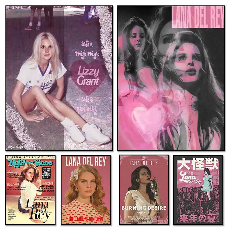 Funny Black And Pink Lana Del Rey Poster Wall Art Decoration Murale Singer Zy Grant Music Album Cover Vintage Home Room Decor