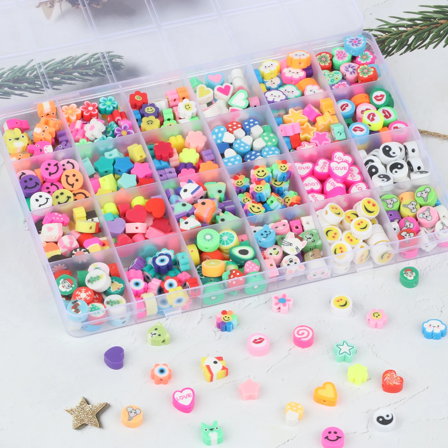 45 Style Mix Polymer Clay Acrylic Jewelry Making Kits Soft Pottery Spacer ​Beads For Kids Girls Bracelet Necklace DIY Kits Sets