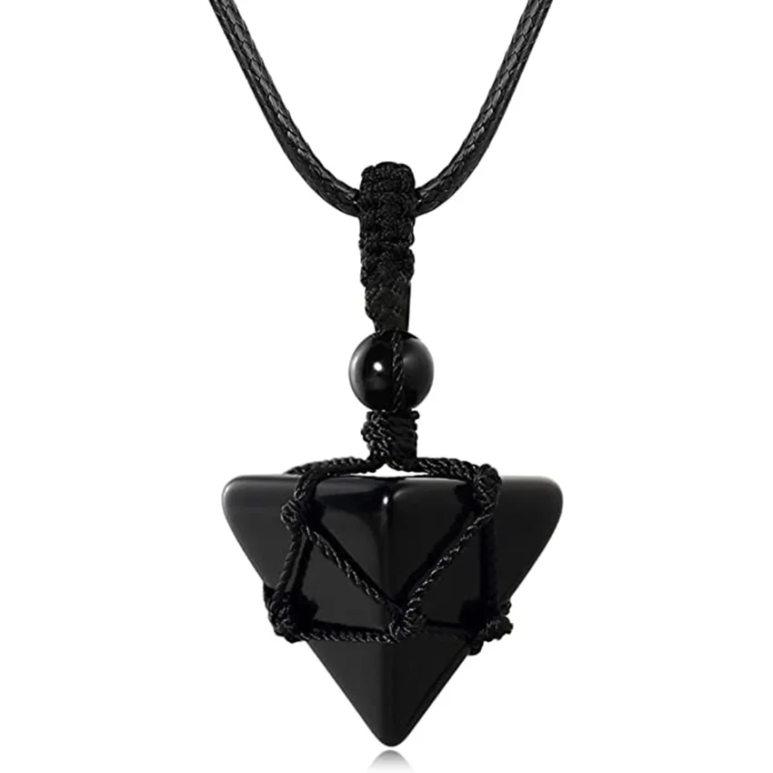 Tree of Life Wire Wrapped Natural Black Onyx Hexagonal Moon Pendant Pyramid Ping Buckle Hand-woven Necklaces Women Men Jewelry 6